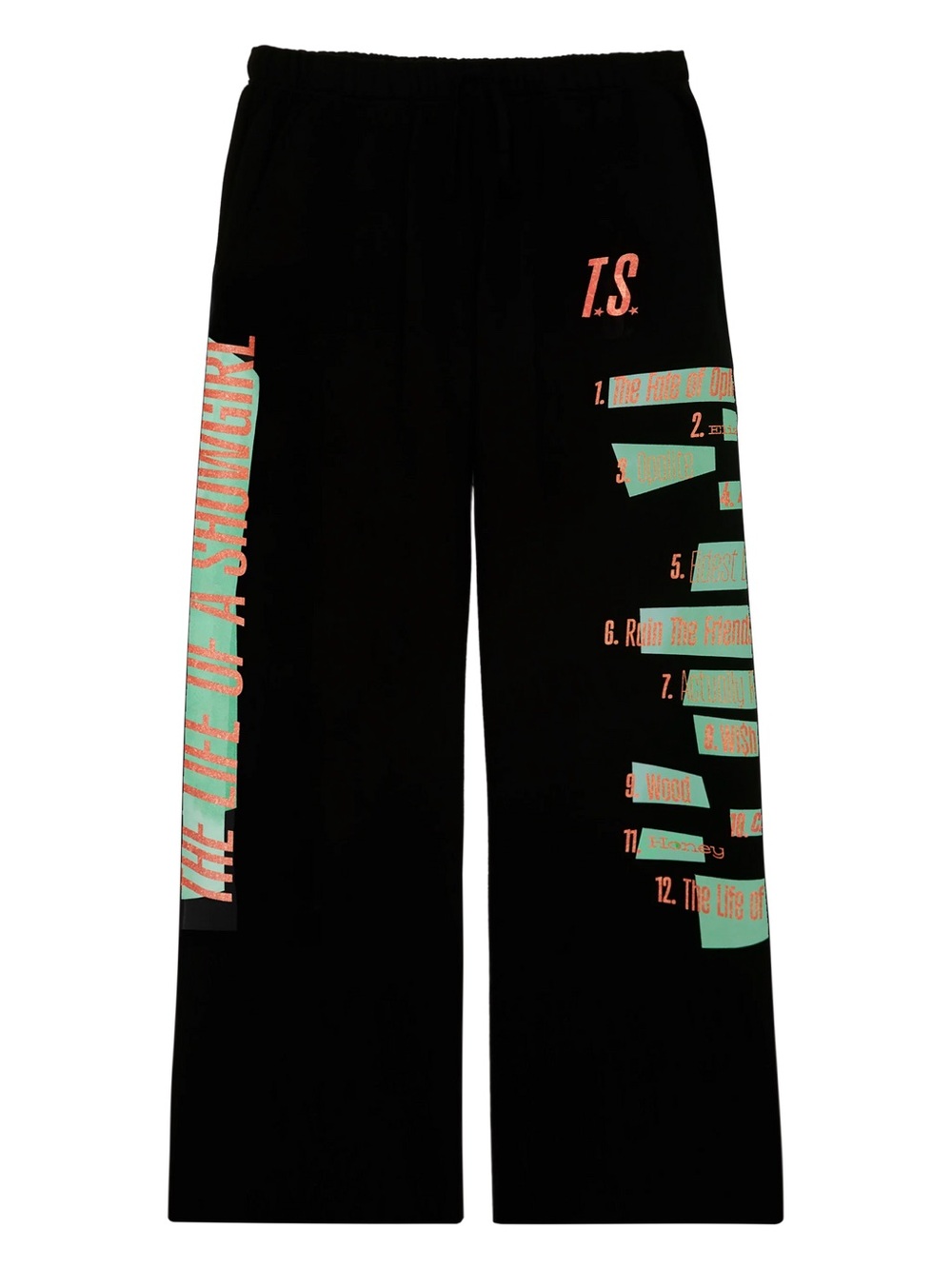 TAYLOR SWIFT THE LIFE OF A SHOWGIRL TRACKLIST BLACK SWEATPANTS - Medium